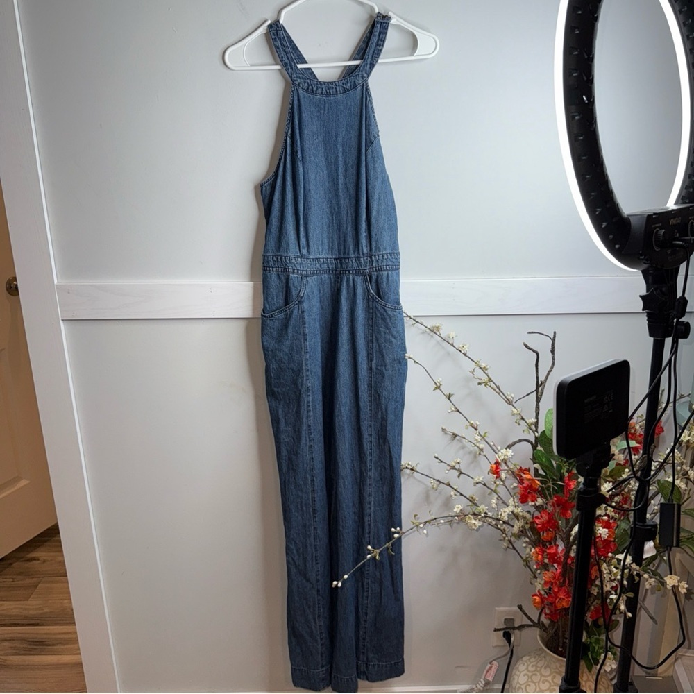 Stylish Blue Denim Women's wide Leg Overalls